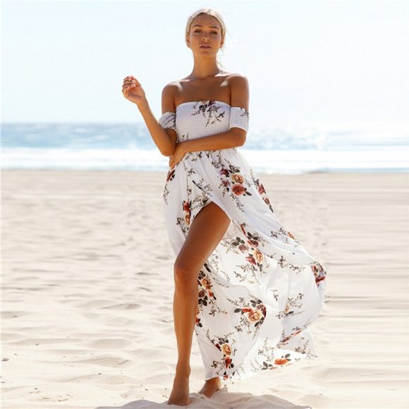 BOHO/SOHO Dresses & Skirts - White Boho Printed Floral Maxi Dress